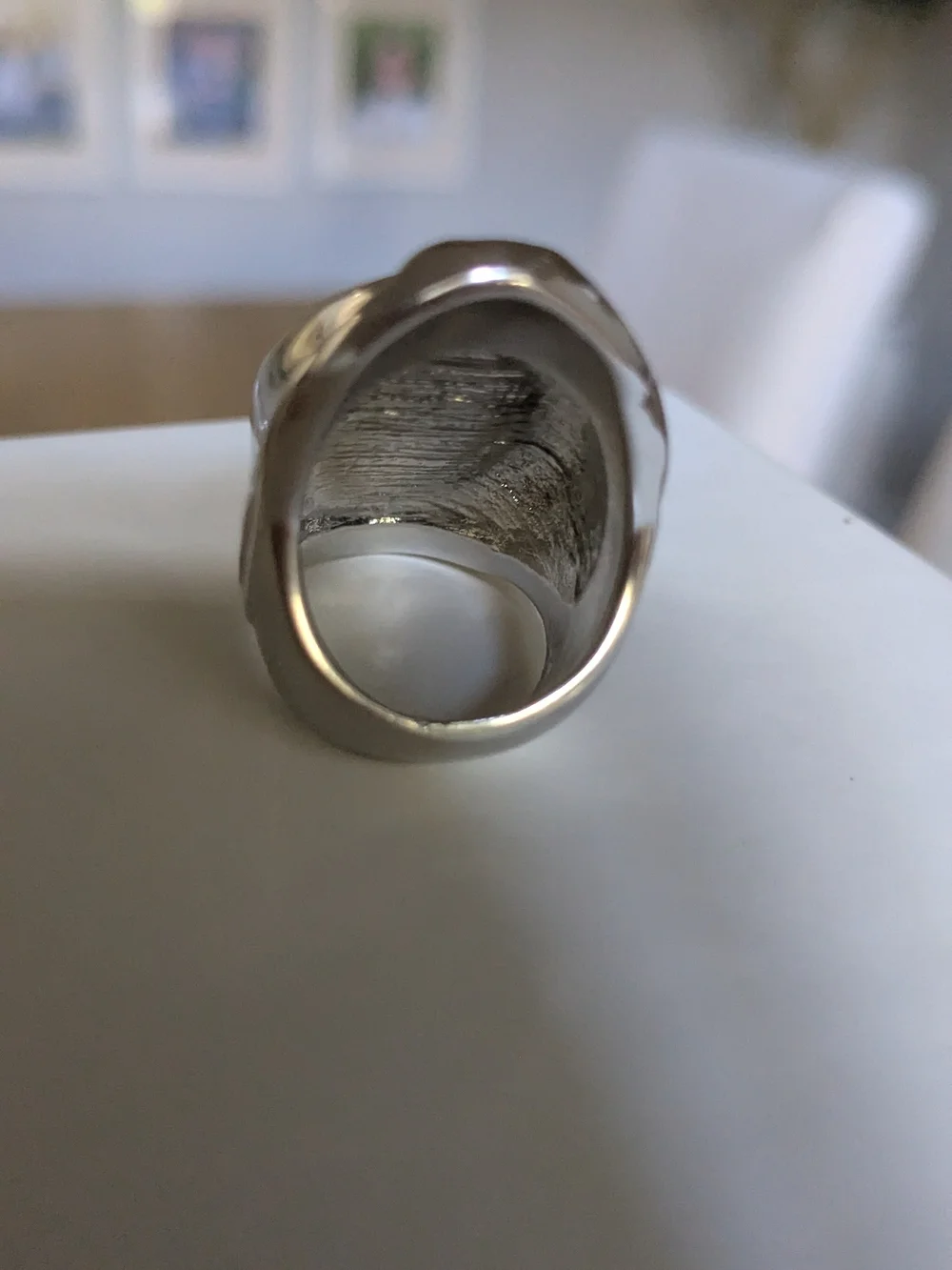 Vintage Silver Ring with Green and Blue Peacock Glass Cabochon Size 6
